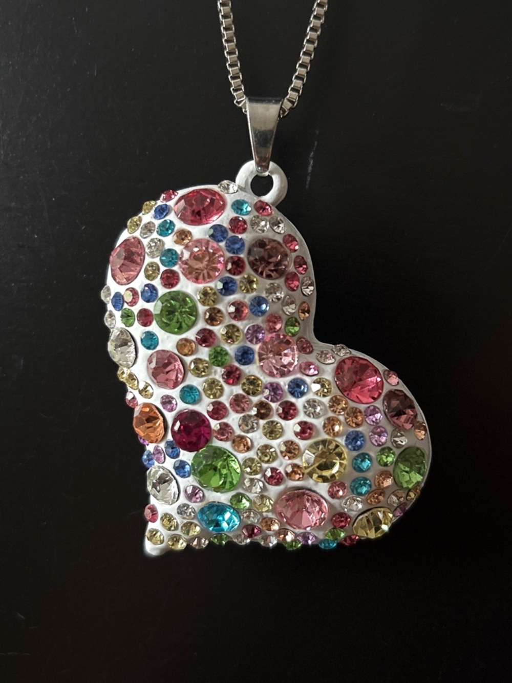 Betsey Johnson Rhinestone Heart Necklace Colorful Statement Pendant Bold Y2K